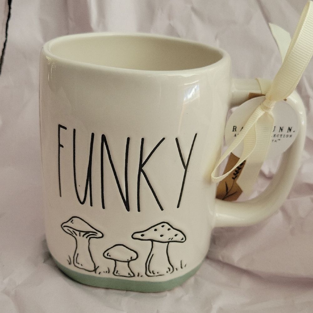 NEW RAE DUNN Funky Mushroom Mug cream green black magic coffee cup gift NWT